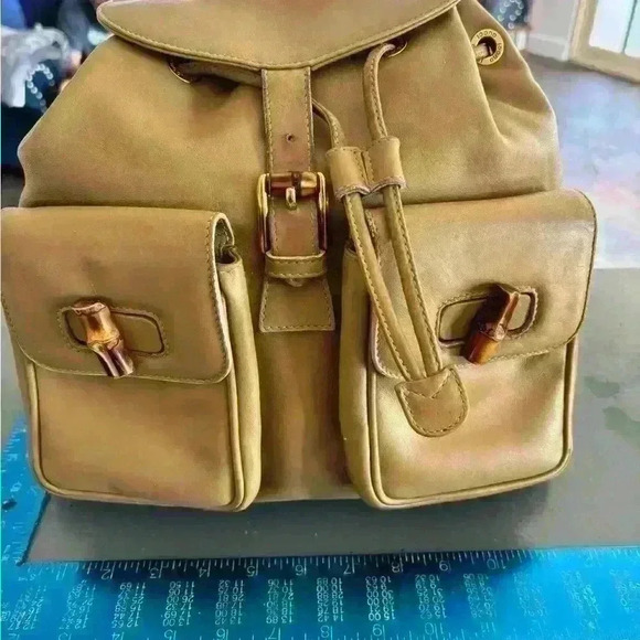 GUCCI BAMBOO VINTAGE BACKPACK- tan leather with fabric inside.Lovely versatile main image 6